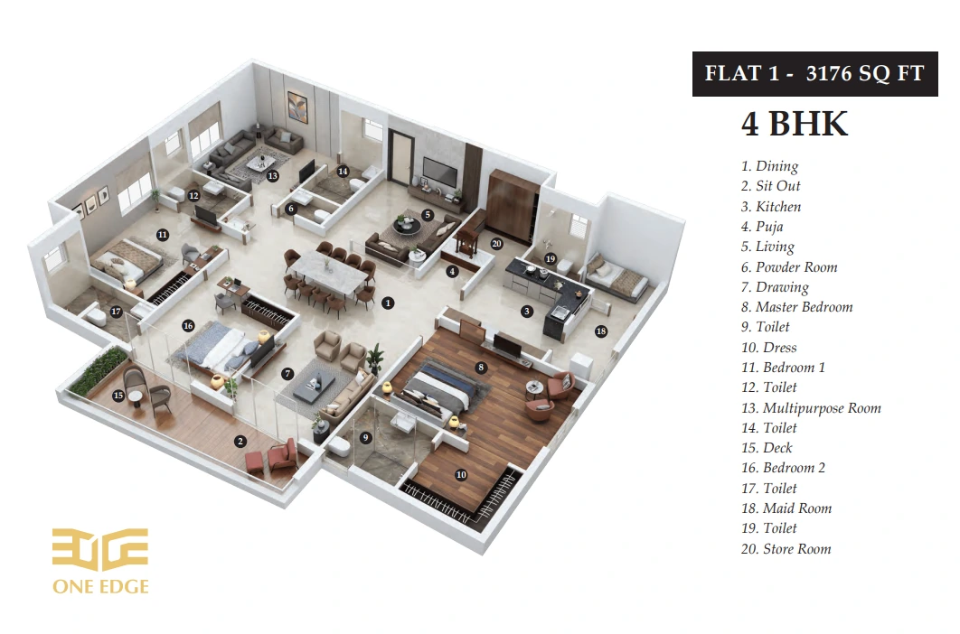 Flat No: 1 Floor Plan